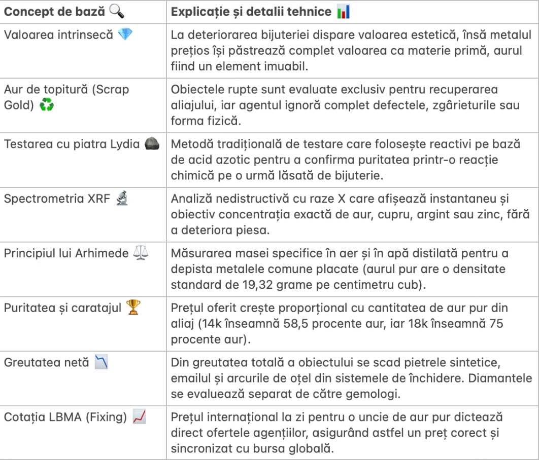 4. tabel cu concepte si explicatii despre amanetarea aurului rupt si fara marcaje in 2026