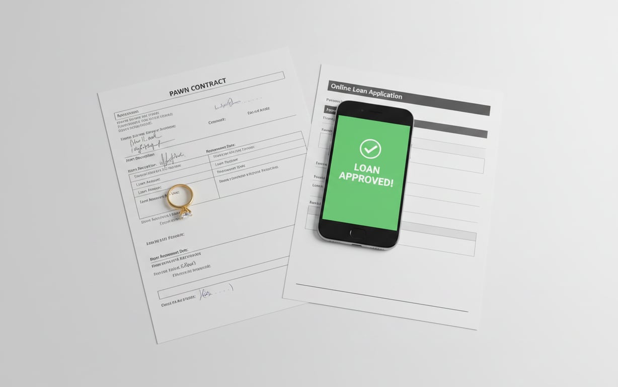 4. I╠&eacute;mprumuturi la amanet (comparatie intre imprumutul la amanet si creditul rapid, documente aprobate, fundal alb)
